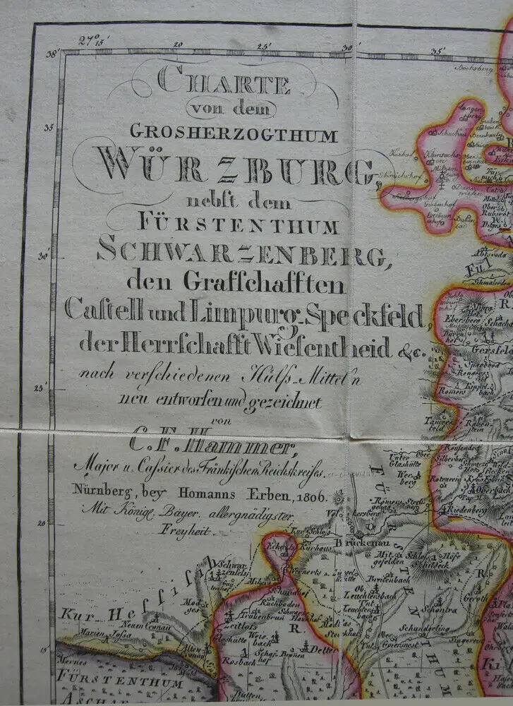 Würzburg Schwarzenberg kolor Orig Kupferstichkarte Homann 1806 C. F. Hammer 1
