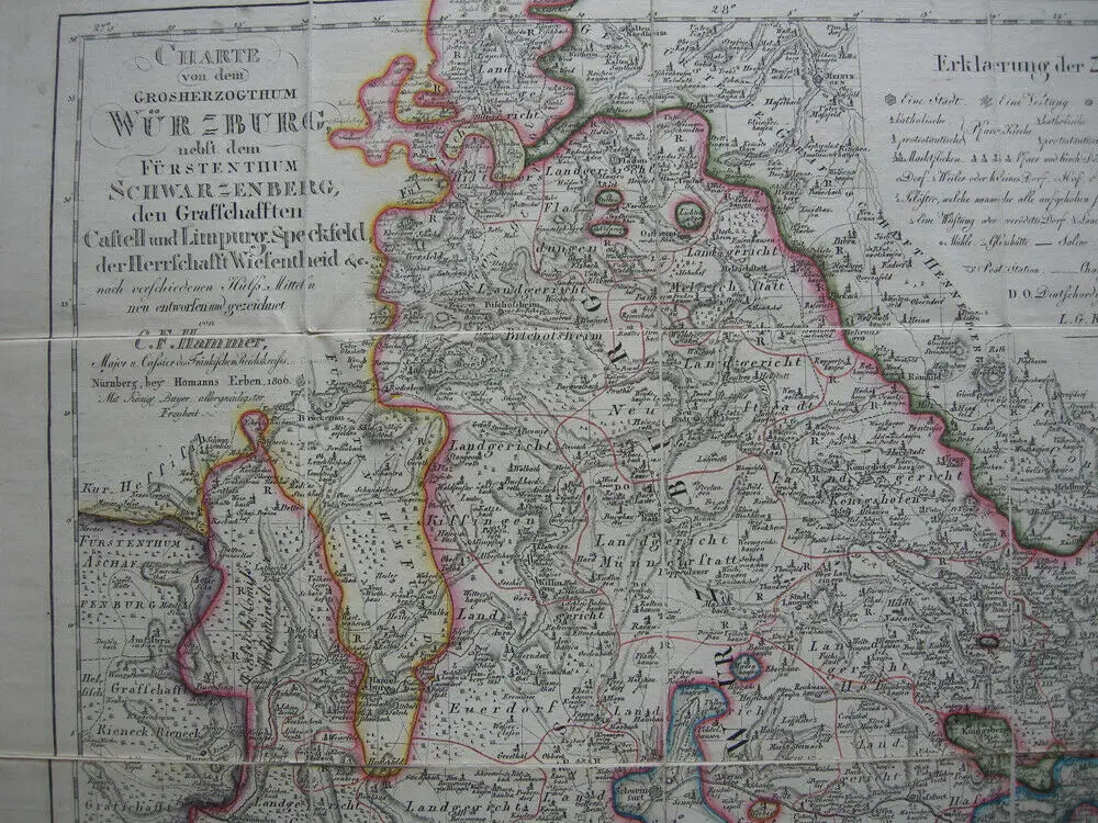 Würzburg Schwarzenberg kolor Orig Kupferstichkarte Homann 1806 C. F. Hammer 2