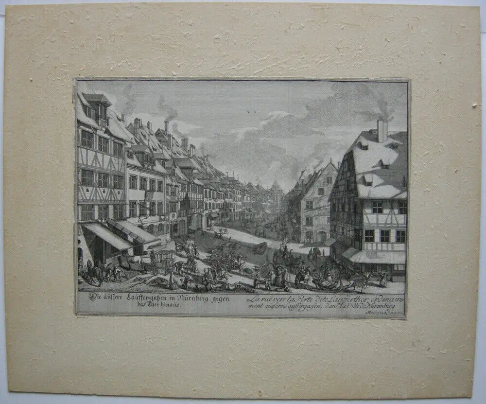 J A Delsenbach Äußere Laufer Gasse Nürnberg Orig Kupferstich 1755 Mittelfranken 0