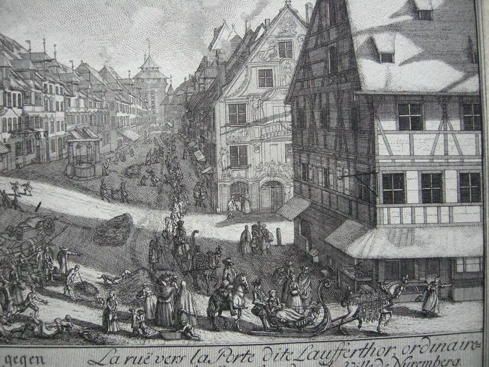 J A Delsenbach Äußere Laufer Gasse Nürnberg Orig Kupferstich 1755 Mittelfranken 3