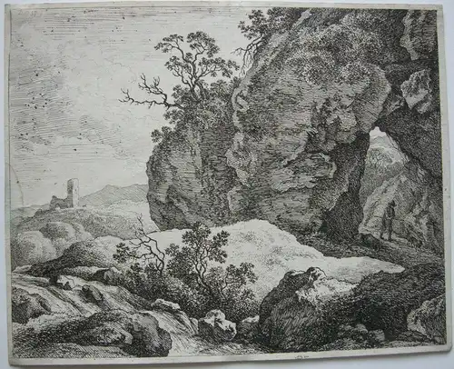 Franz Rechberger (1771-1841) Felsige Landschaft Felsttor Orig Radierung um1800