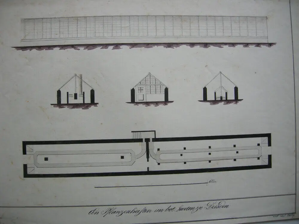 Gewächshäuser Sans Souci Potsdam Botan Garten Dresden Tusche Aquarell 1830 Wild 3