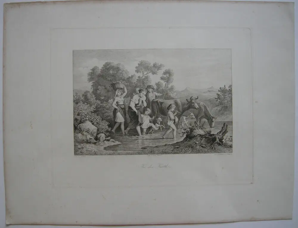 In der Furth Orig Radierung Bürkner nach Ludwig Richter um 1860 Romantik 0