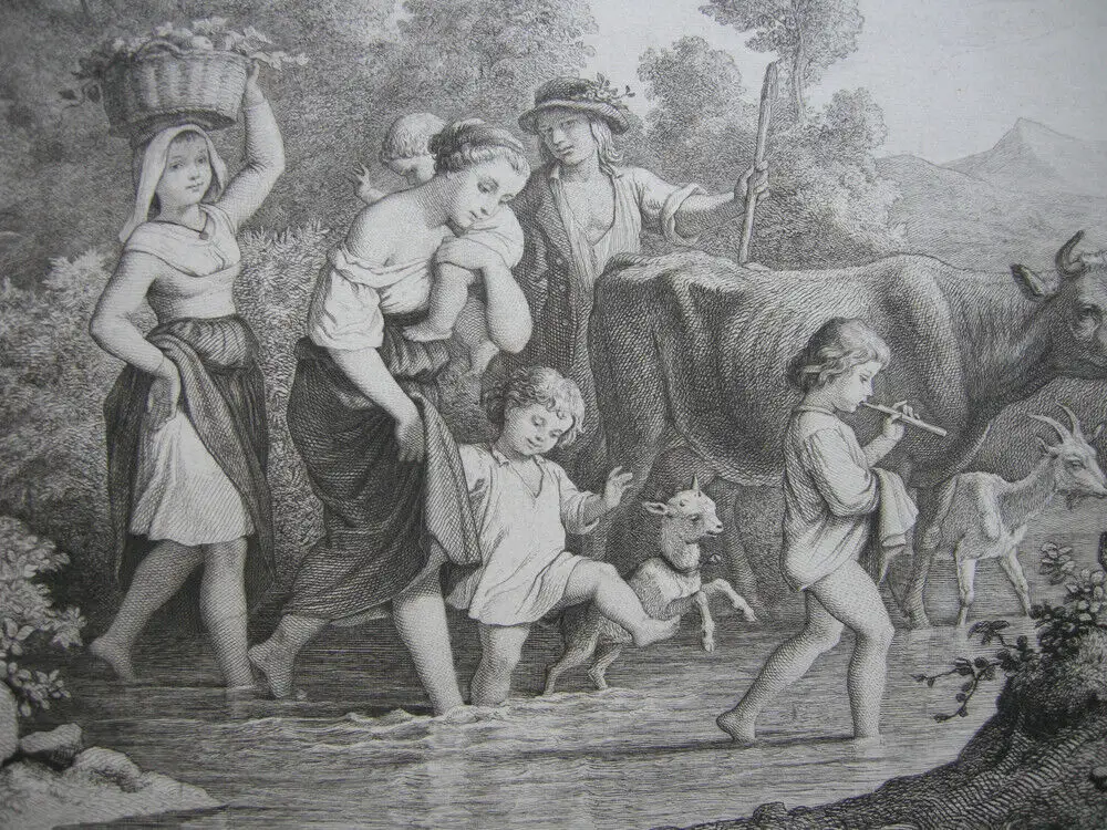 In der Furth Orig Radierung Bürkner nach Ludwig Richter um 1860 Romantik 1
