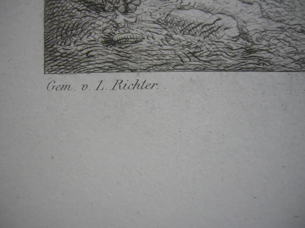 In der Furth Orig Radierung Bürkner nach Ludwig Richter um 1860 Romantik 3
