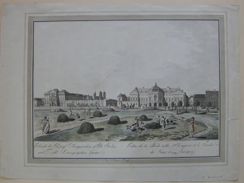 Wien Palais Auersperg Trautson altkolorierte Umrissradierung 1792 Österreich 0
