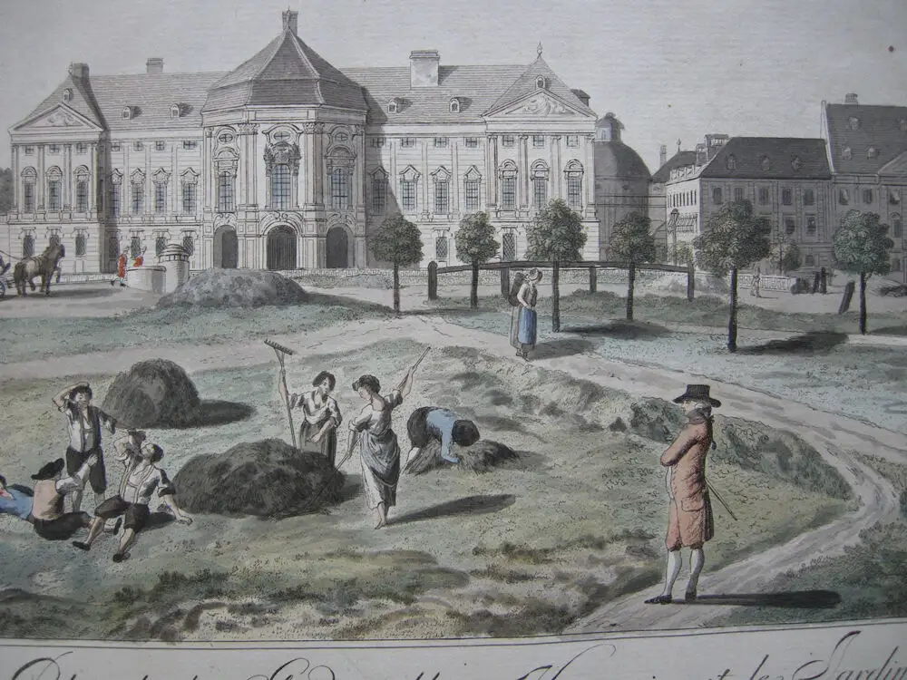 Wien Palais Auersperg Trautson altkolorierte Umrissradierung 1792 Österreich 1
