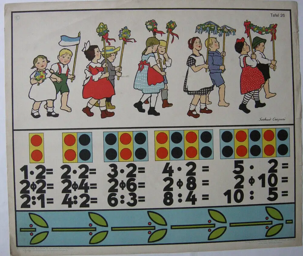 Gertrud Caspari Schultafel Rechenunterricht Spielende Kinder Fablithografie 1925 0