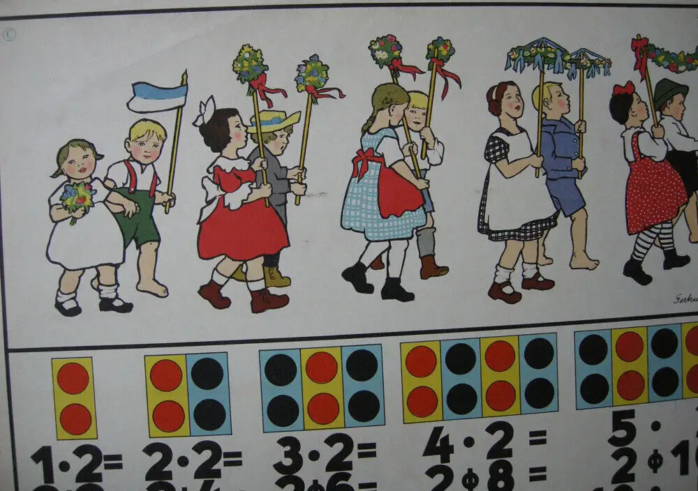 Gertrud Caspari Schultafel Rechenunterricht Spielende Kinder Fablithografie 1925 1