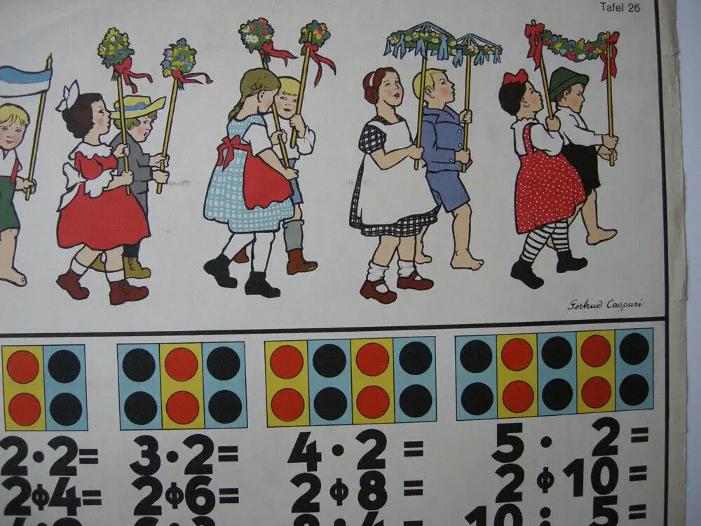 Gertrud Caspari Schultafel Rechenunterricht Spielende Kinder Fablithografie 1925 2