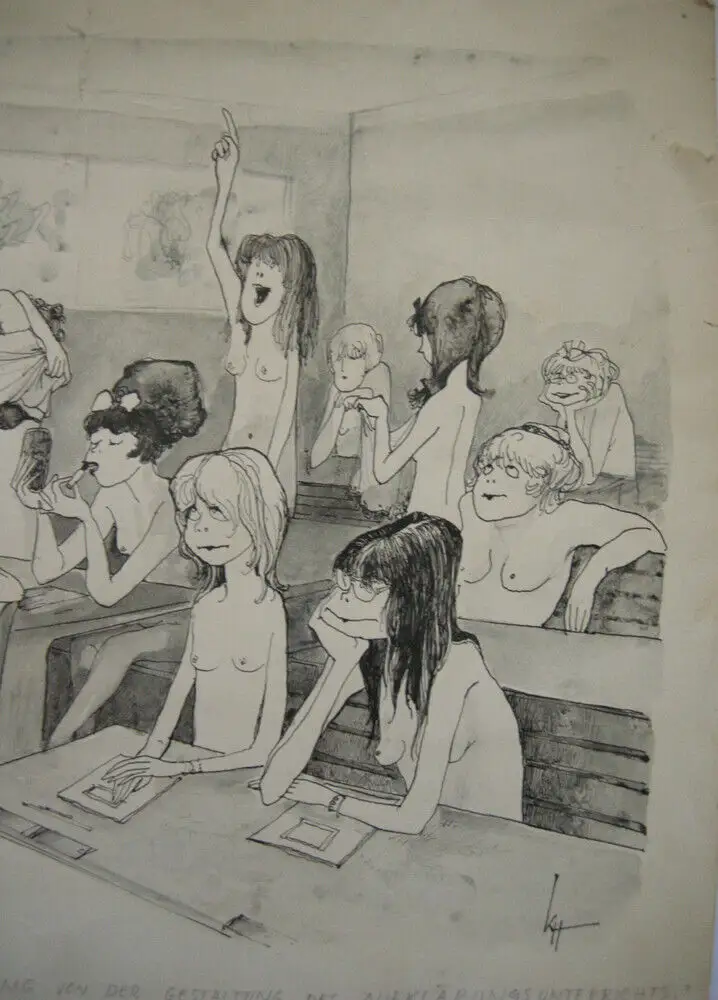 Kurt Halbritter (1924-1978) Karikatur auf Sexualaufklärung 60er Jahre Tuschzeich 2