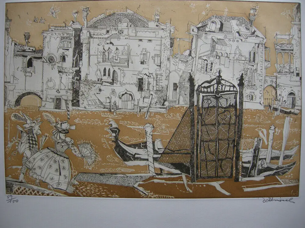 Simon Dittrich (1940) Venedig Canale Grande Orig Radierung 1975 signiert 1