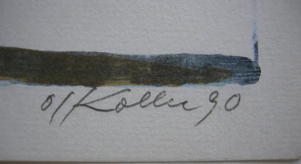 Oskar Koller aquarellierte Lithographie Unter blauem Himmel signiert 1990 3