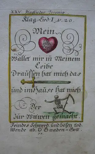 Alkolorierte geistliche Emblemkupferstiche Bodenehr krankes Herz Tod Rebus 1699
