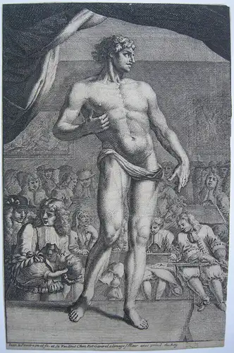Jean Le Pautre (1618-1682) Männlicher Akt vor Kunststudenden Orig Radierung