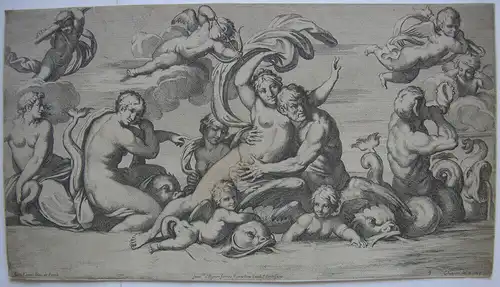 Carlo Cesio (1622-1686) Peleus hält Thetis Meeresnymphen Radierung 1657 Caracci