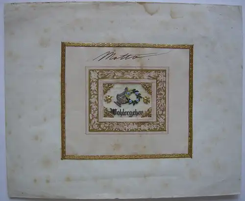 Freundschaftsbild Wiener Billet Stammbuch 1850 Liber amicorum Wohlergehen Lyra