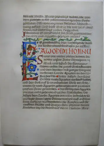 Pesach Fest Programmblatt Stil mittelalterl Handschrift Pergament Aquarell Initi