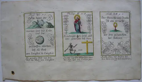 Alkolorierte geistliche Emblemkupferstiche Bodenehr Erde Tod Rebus 1699