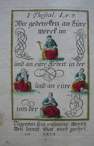 Alkolorierte geistliche Emblemkupferstiche Bodenehr Goldenes Wort Rebus 1699