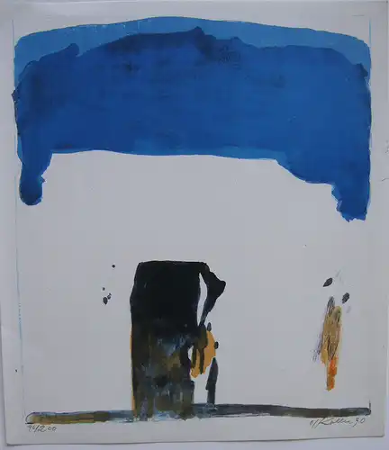 Oskar Koller aquarellierte Lithographie Unter blauem Himmel signiert 1990