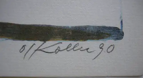 Oskar Koller aquarellierte Lithographie Unter blauem Himmel signiert 1990