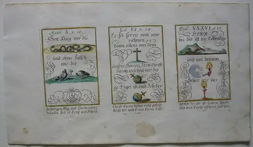 Alkolorierte geistliche Emblemkupferstiche Bodenehr Schlangen Tauben Rebus 1699