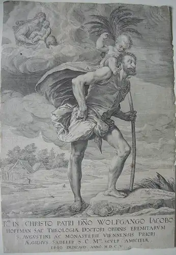 Aegidius Sadeler II (1568-1629) Heiliger Christopherus Radierung 1605 Bassano