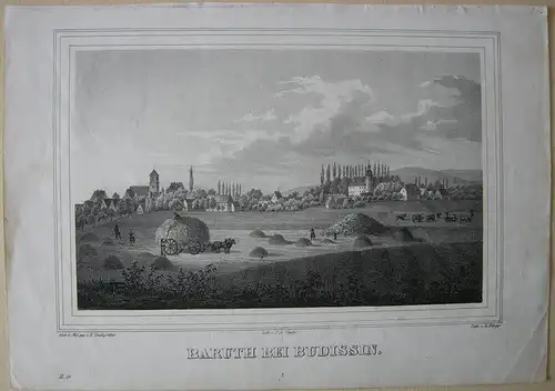 Baruth Bautzen Budissin Ansicht Lithografie Bürger Teichgräber um 1840 Sachsen