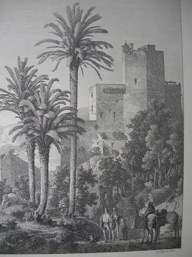 Terracina Italia Latium Orig. Kupferstich China Carl Ferd. Sprosse (1819-1874)