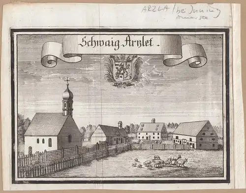 Schwaig Arzla Inning Ammersee Starnberg Kupferstich von Michael Wening 1701