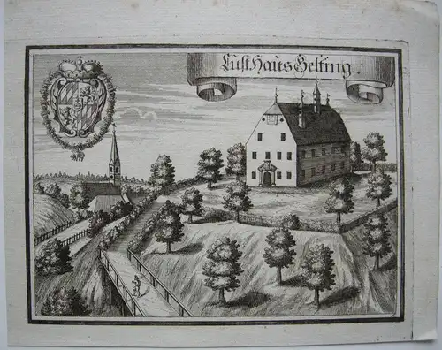 Lusthaus Gelting Pliening Ebersberg Orig Kupferstich Wening 1701 Oberbayern