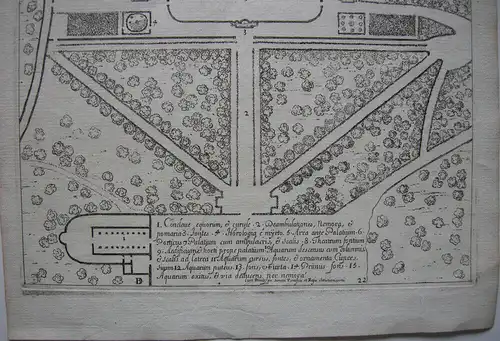Grundriss Gärten Villa Aldobrandina Italia Lazio Kupferstich Dom. Barriere 1647