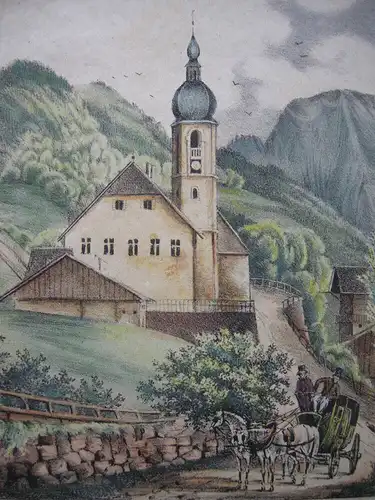 Ramsau Ansicht kolor Orig Lithographie Dilger 1840 Oberbayern Berchtesgaden