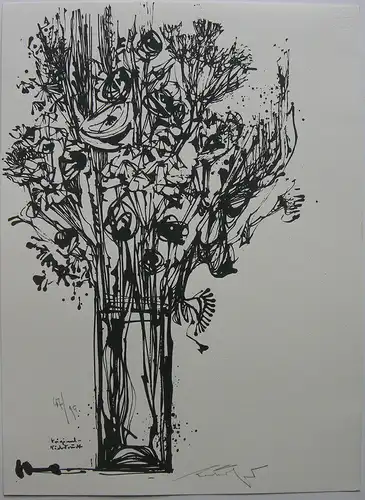 Hans Prähofer (1920-2005) Blumenbouquet in Vase Orig Serigrafie 1990 signiert