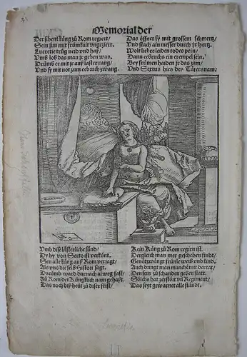 Hans Schäuffelin (1480-1540 Selbstmord Lucretia Tugend 2 Orig Holzschnitte 1535