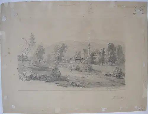 Agatharied Hausham Miesbach Schliersee Ansicht Bleistiftzeichnung 1880 Kreutzer