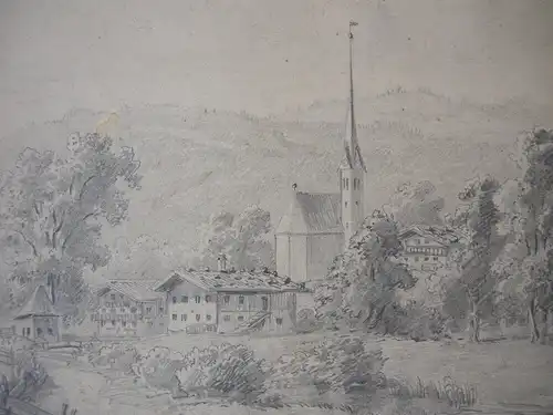 Agatharied Hausham Miesbach Schliersee Ansicht Bleistiftzeichnung 1880 Kreutzer