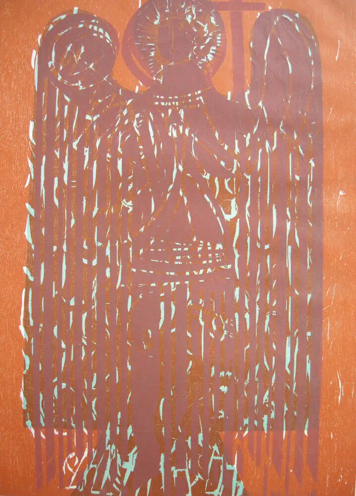HAP Grieshaber (1909-1981) Der Ostengel Orig Farbholzschnitt 1965 signiert 1