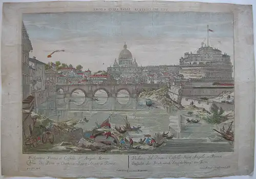 Vue d’optique Guckkastenblatt Rom Ponte Castello Sant Angelo kol Kupferst 1750