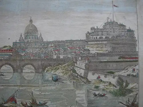 Vue d’optique Guckkastenblatt Rom Ponte Castello Sant Angelo kol Kupferst 1750
