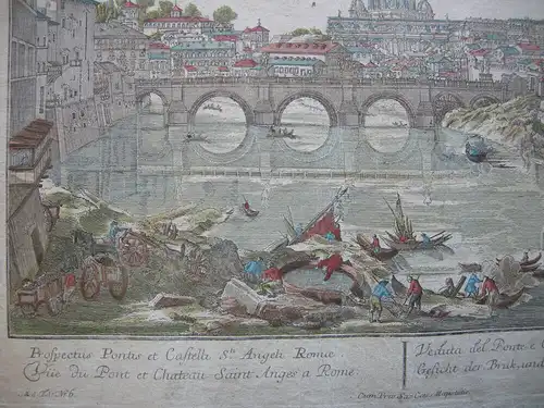 Vue d’optique Guckkastenblatt Rom Ponte Castello Sant Angelo kol Kupferst 1750