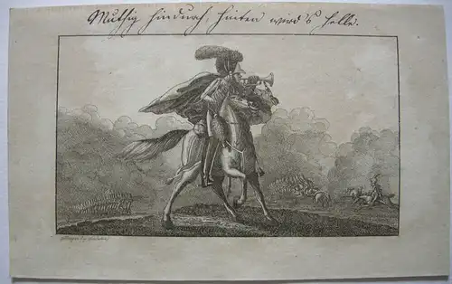 Stammbuchblatt Schlachtentrompeter zu Pferd Kupferstich Wiederhold 1812