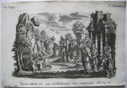 Gebrüder Klauber Heiliger Amatus von Sitten Bischof Ordensmann Kupferstich 1750