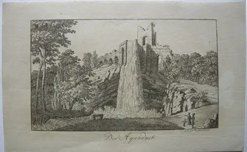 Stammbuchblatt Aquädukt Kassel Orig. Kupferstich 1820 Hessen