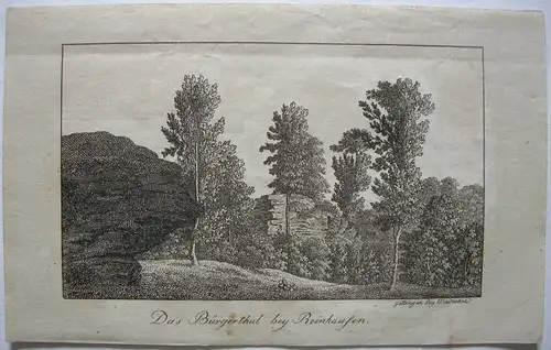 Stammbuchblatt Bürgertal bei Reinhausen Orig. Kupferstich 1818 Niedersachsen