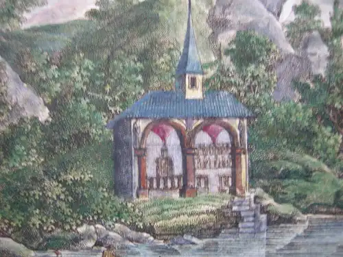 Stammbuchblatt Wilhelm Tell Kapelle Kupferstich Wiederhold 1814 Schweiz