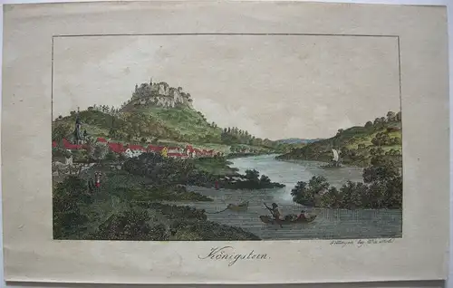 Stammbuchblatt Königstein Gesamtansicht Wiederhold Kupferstich 1814 Sachsen