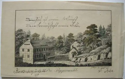 Stammbuchblatt Göttingen Weende Papiermühle Kupferstich Wiederhold 1830 Niedersa