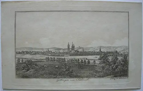 Stammbuchblatt Göttingen Gesamtansicht Kupferstich Wiederhold 1820 Niedersachsen